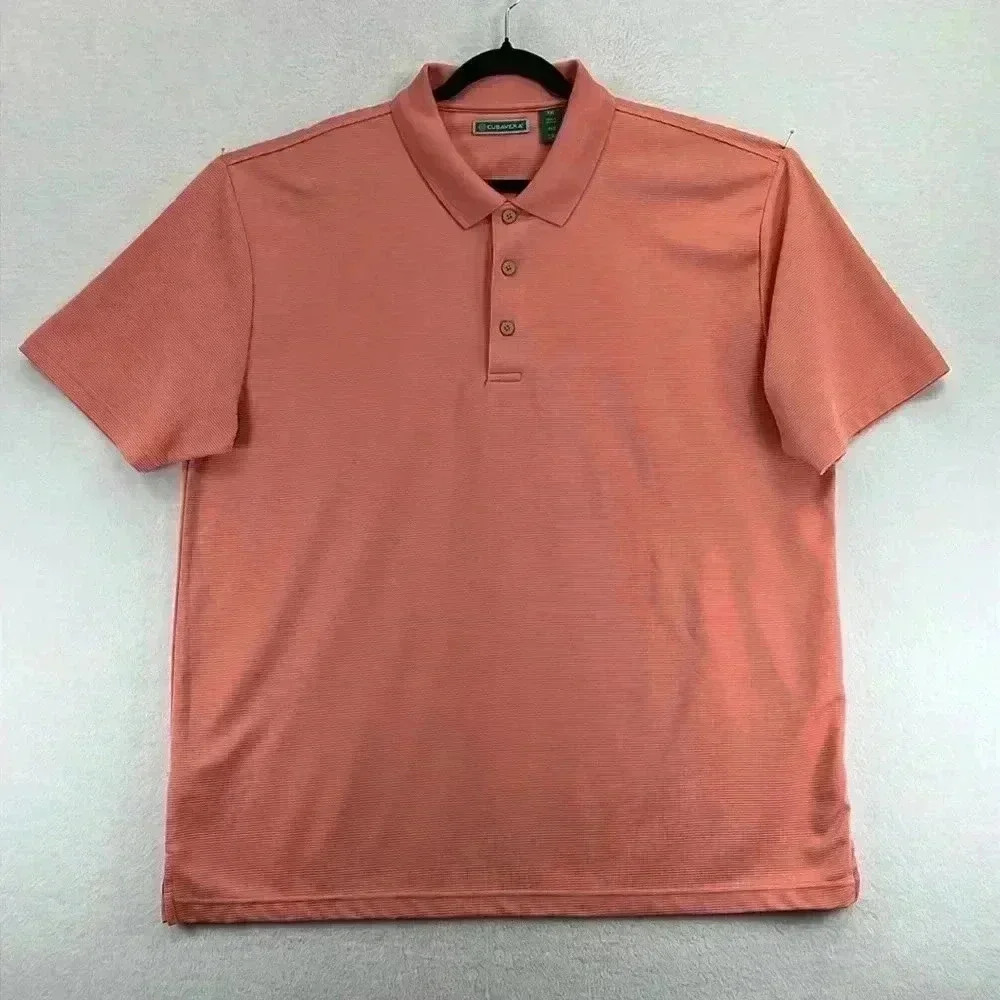 Cubavera Men’s Polo Shirt XXL Peach 100% Polyester Textured Knit Casual Like New